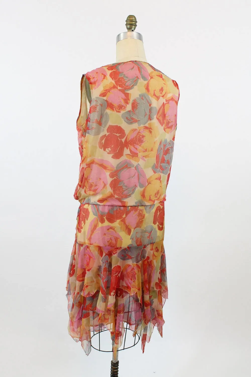 1920s ART DECO rose print silk dress small medium | new fall