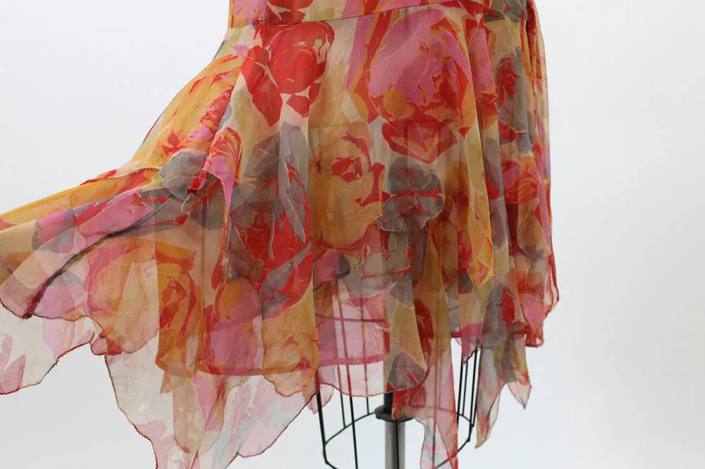 1920s ART DECO rose print silk dress small medium | new fall