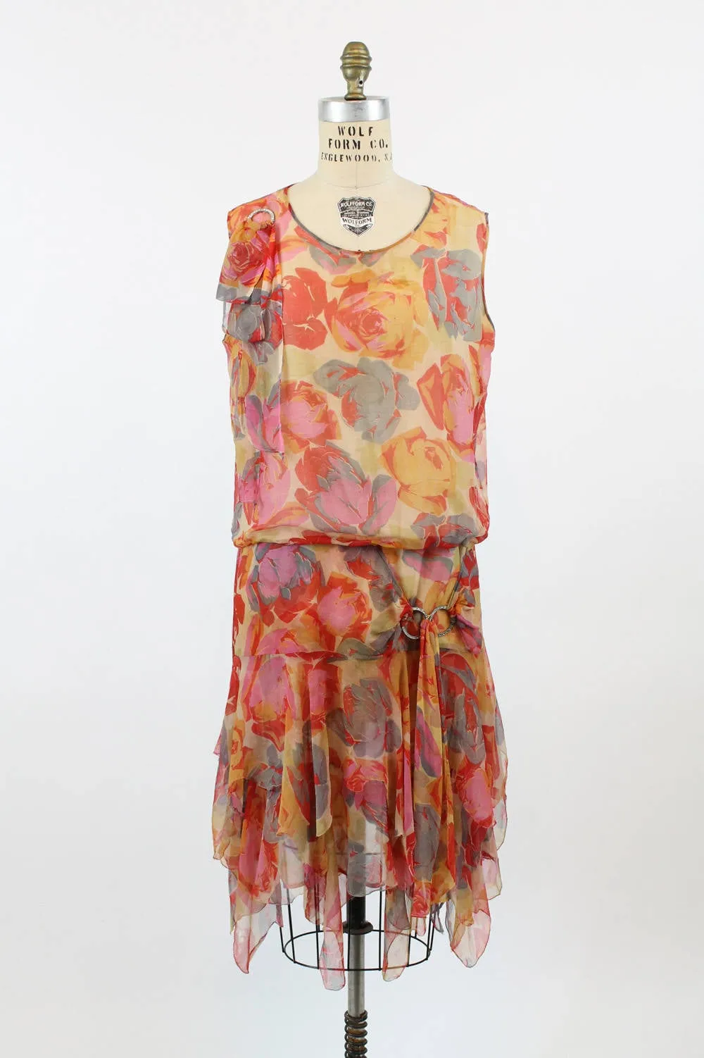 1920s ART DECO rose print silk dress small medium | new fall