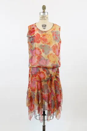 1920s ART DECO rose print silk dress small medium | new fall