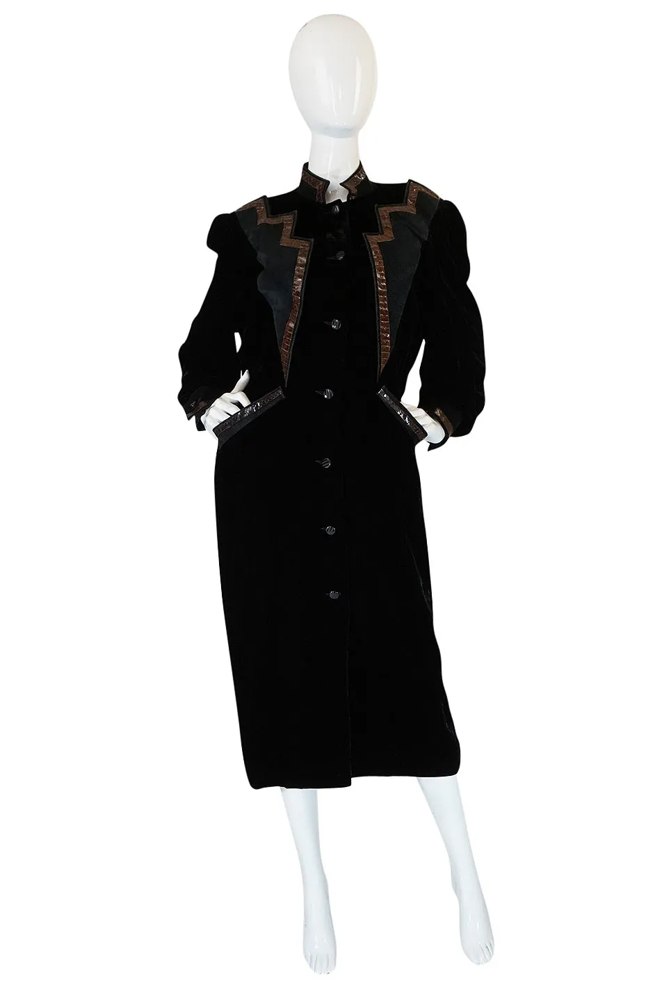 1970s Ted Lapidus Demi-Couture Velvet & Snakeskin Detail Coat
