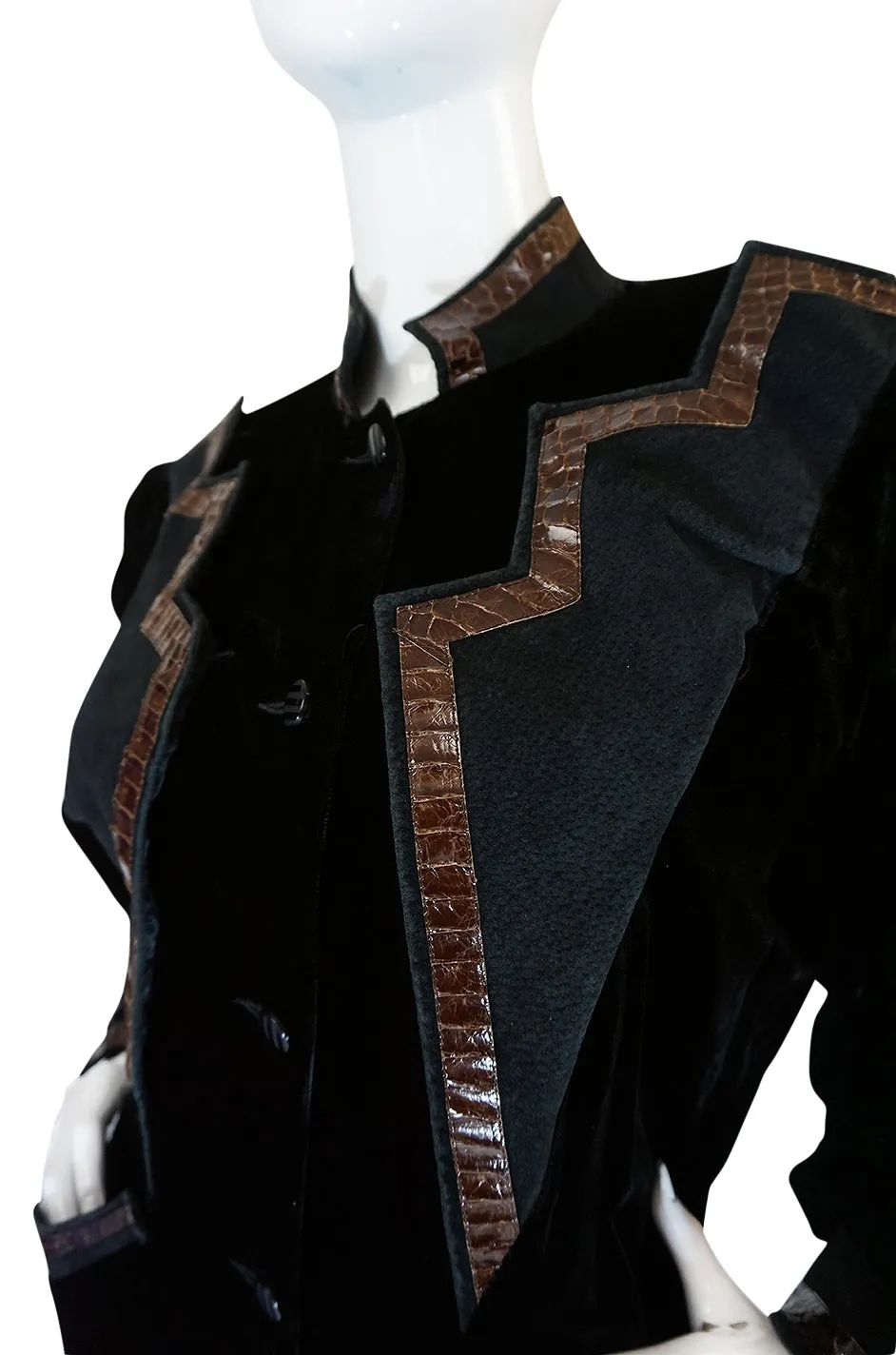 1970s Ted Lapidus Demi-Couture Velvet & Snakeskin Detail Coat