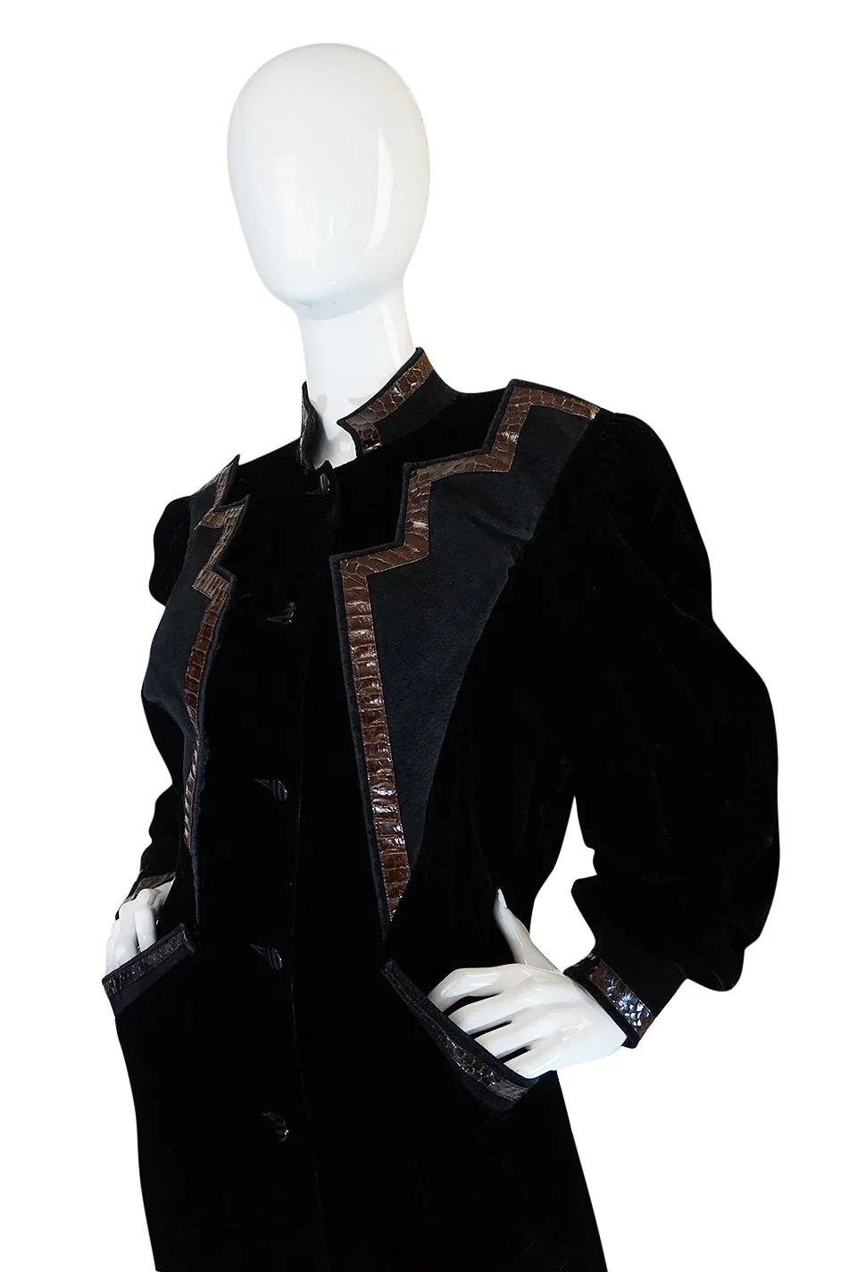 1970s Ted Lapidus Demi-Couture Velvet & Snakeskin Detail Coat