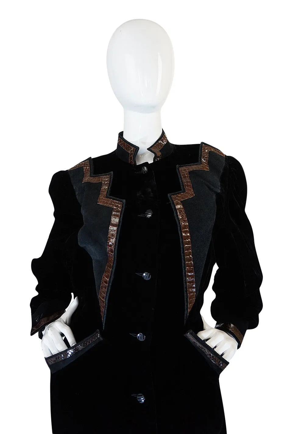 1970s Ted Lapidus Demi-Couture Velvet & Snakeskin Detail Coat