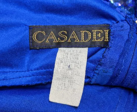 1980s Casadei Blue Sequined Maxi Dress