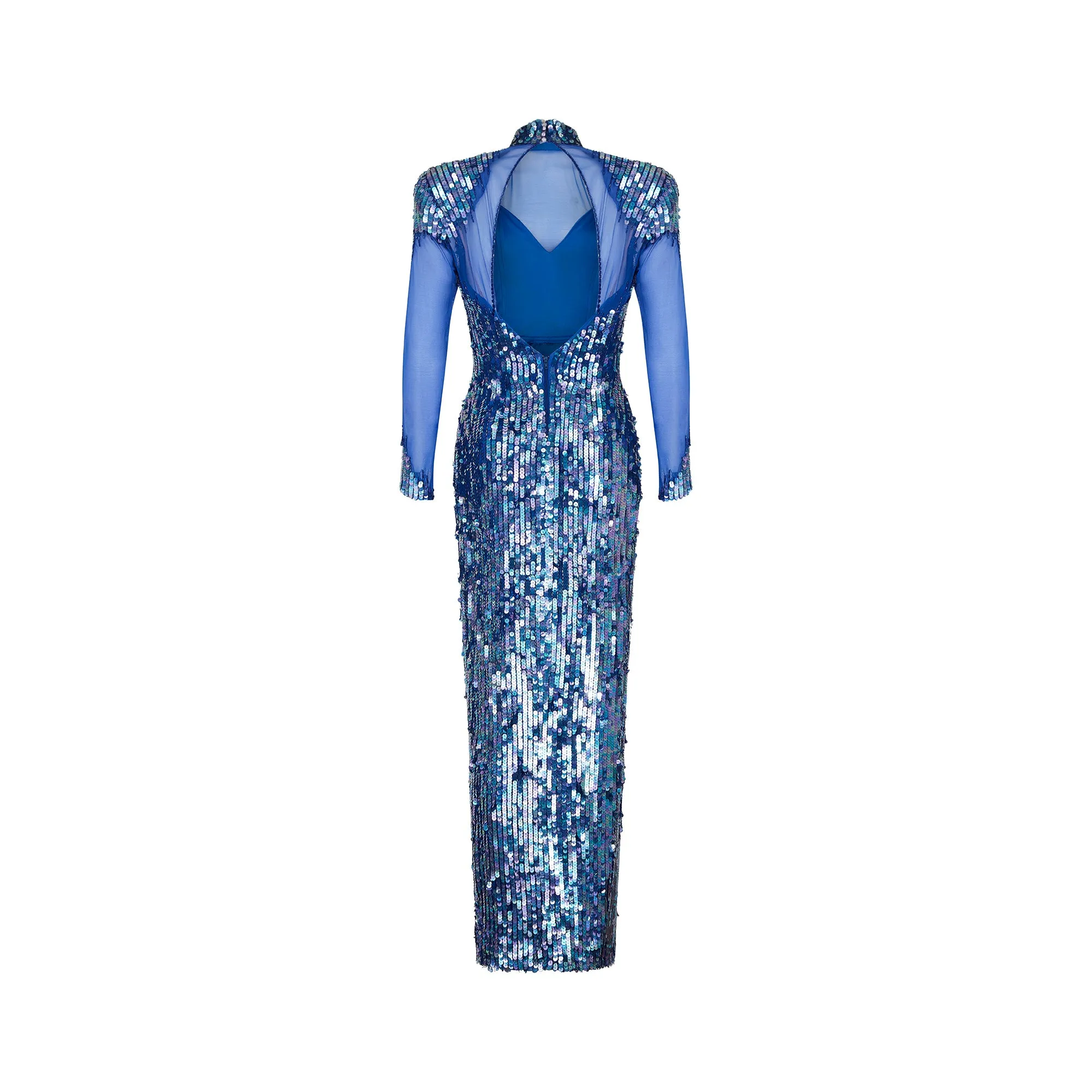 1980s Casadei Blue Sequined Maxi Dress