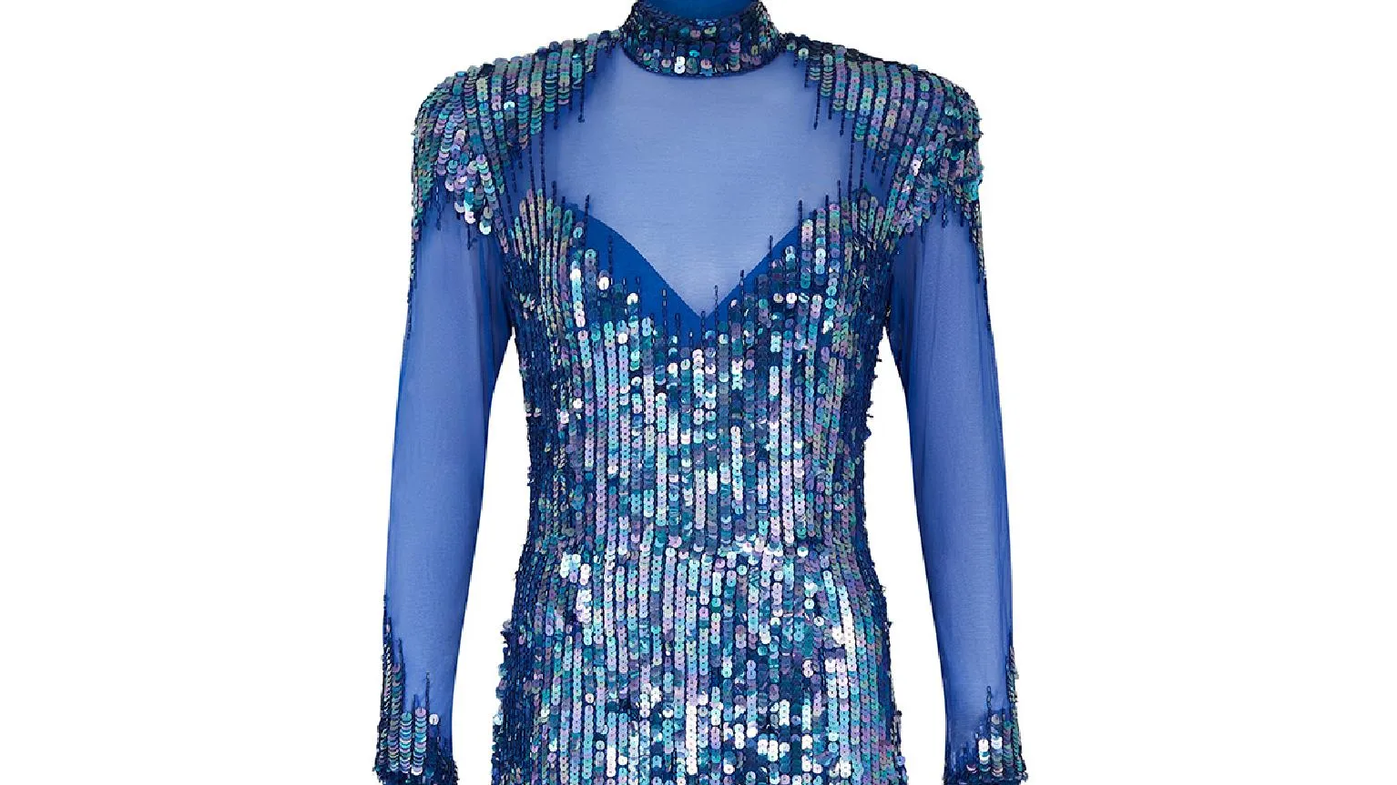 1980s Casadei Blue Sequined Maxi Dress