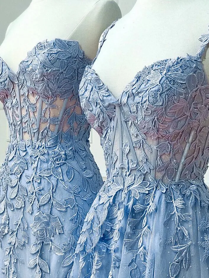 2024 Leaf Lace Prom Dresses Long  PC1243