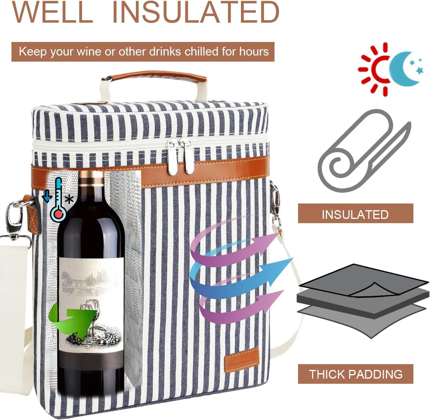 3 Bottle Insulated Wine Tote Cooler Bag