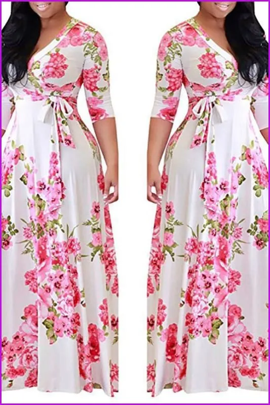 4 Colors Floral Printing Maxi Dress F114