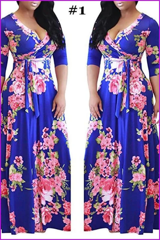 4 Colors Floral Printing Maxi Dress F114