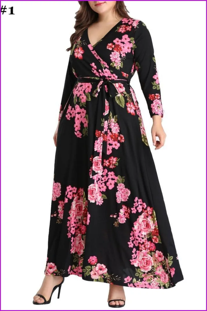 4 Colors Floral Printing Maxi Dress F114