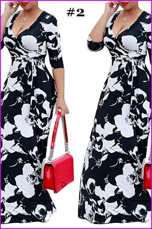 4 Colors Floral Printing Maxi Dress F114