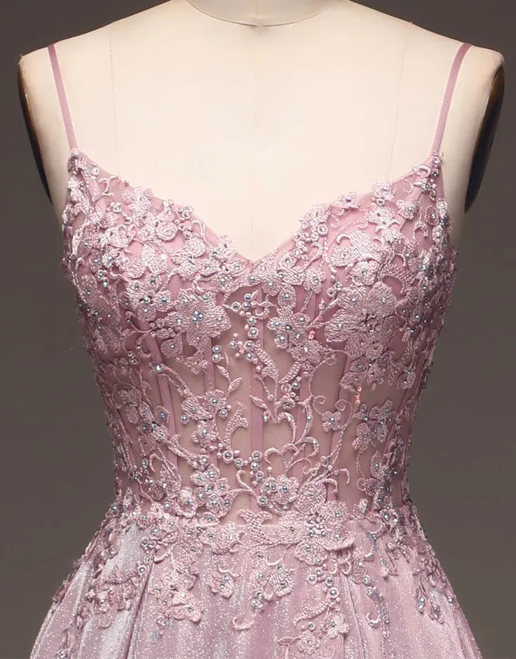 A-Line Spaghetti Straps Long Glitter Prom Dress      fg5181