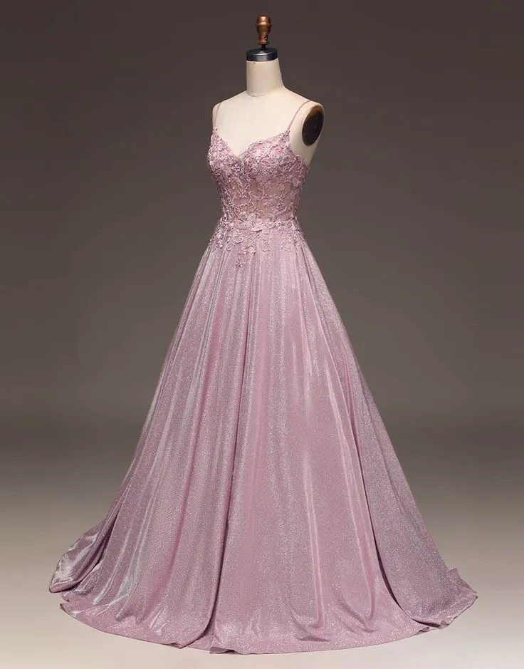 A-Line Spaghetti Straps Long Glitter Prom Dress      fg5181