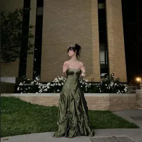 A line Strapless Green Floor Length Ball Gown Evening Dress     fg7018