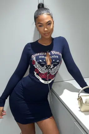 American Vintage Long Sleeve Mini Dress - Navy