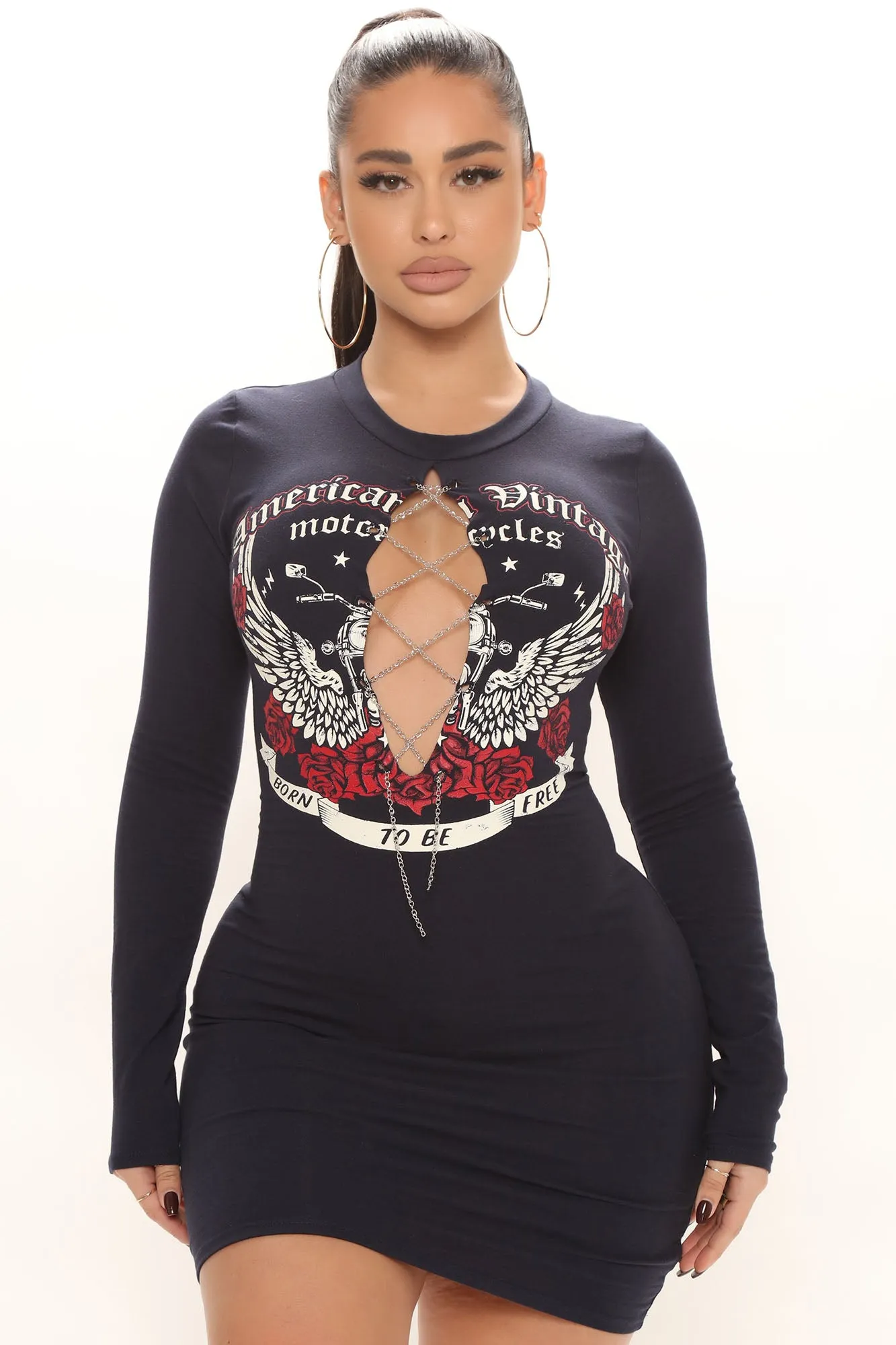 American Vintage Long Sleeve Mini Dress - Navy