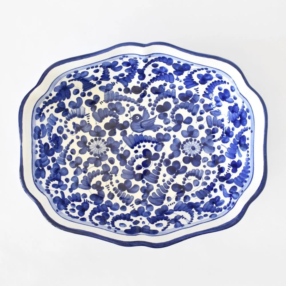 Arabesco Cobalt Blu scalloped oval bowl