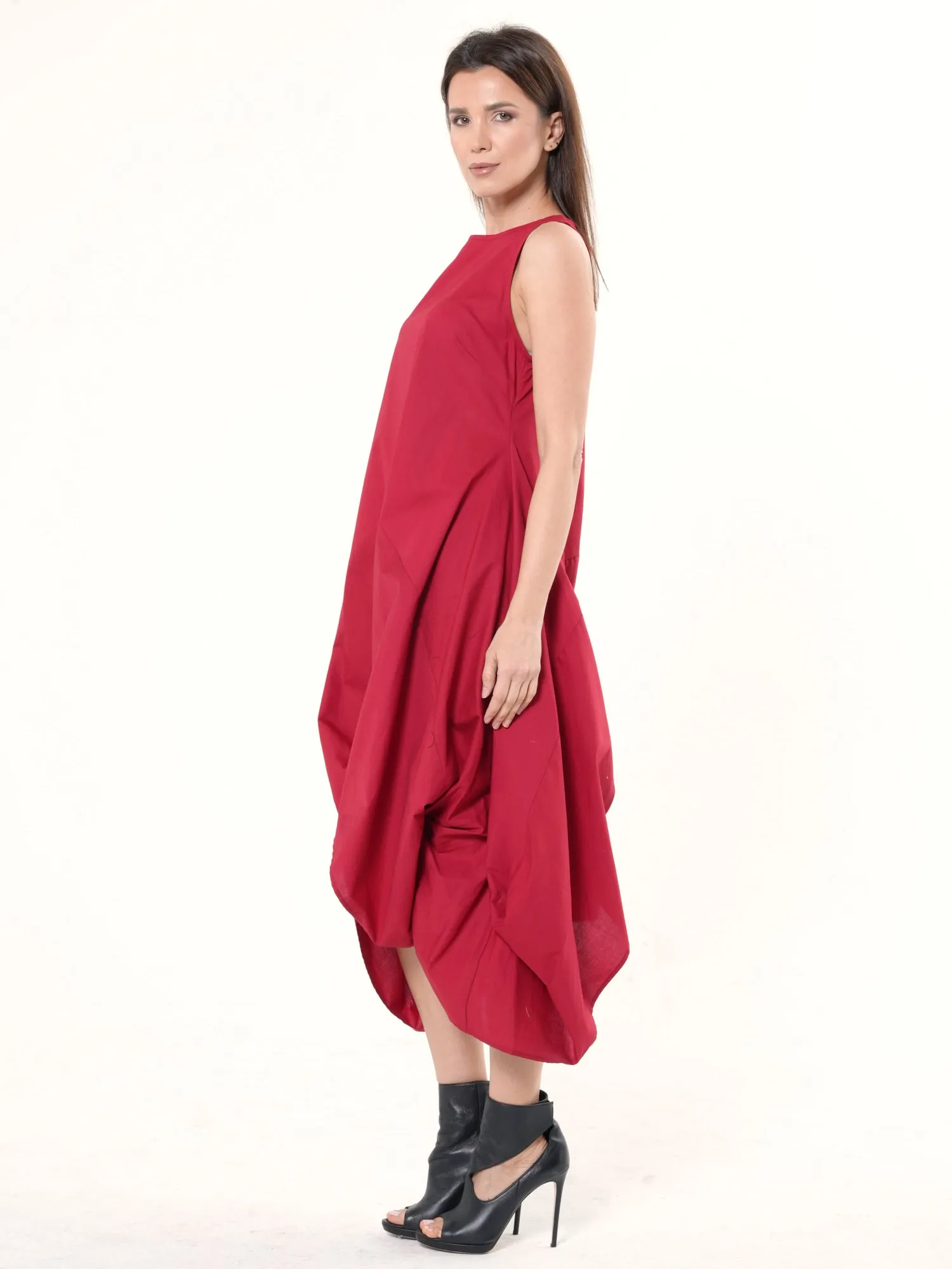 Asymmetric Sleeveless Red Dress