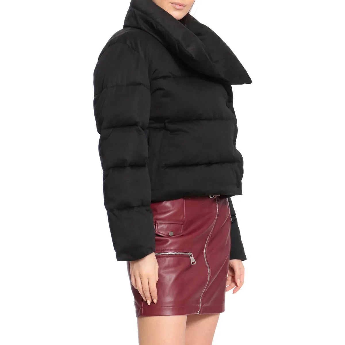 Avec Les Filles Women's Envelope Collar Short Puffer Coat