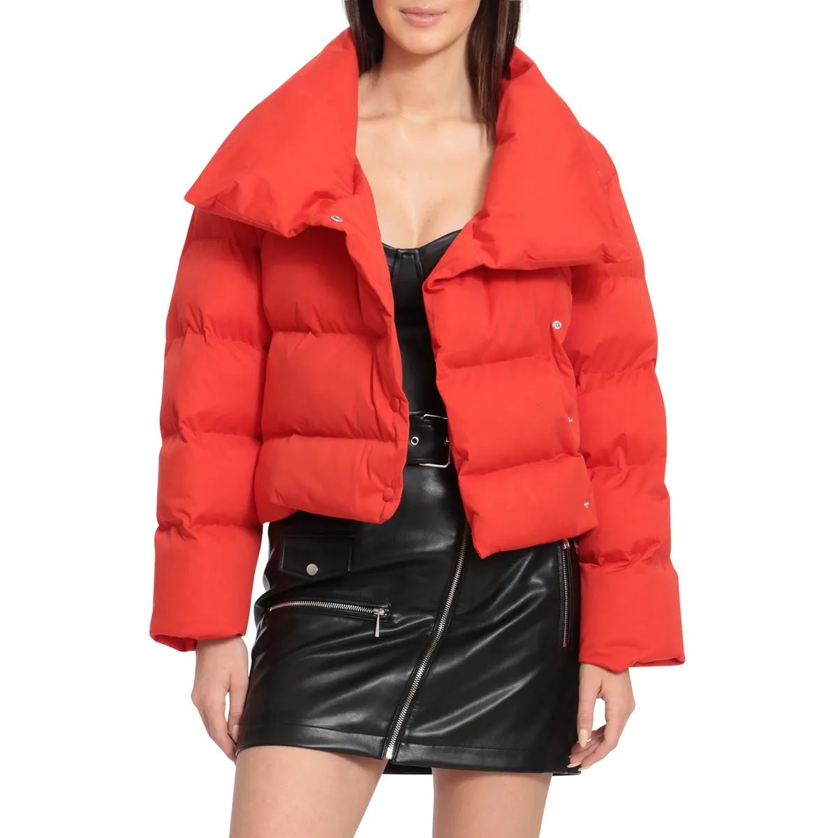 Avec Les Filles Women's Envelope Collar Short Puffer Coat