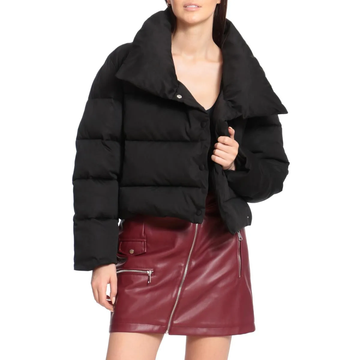 Avec Les Filles Women's Envelope Collar Short Puffer Coat