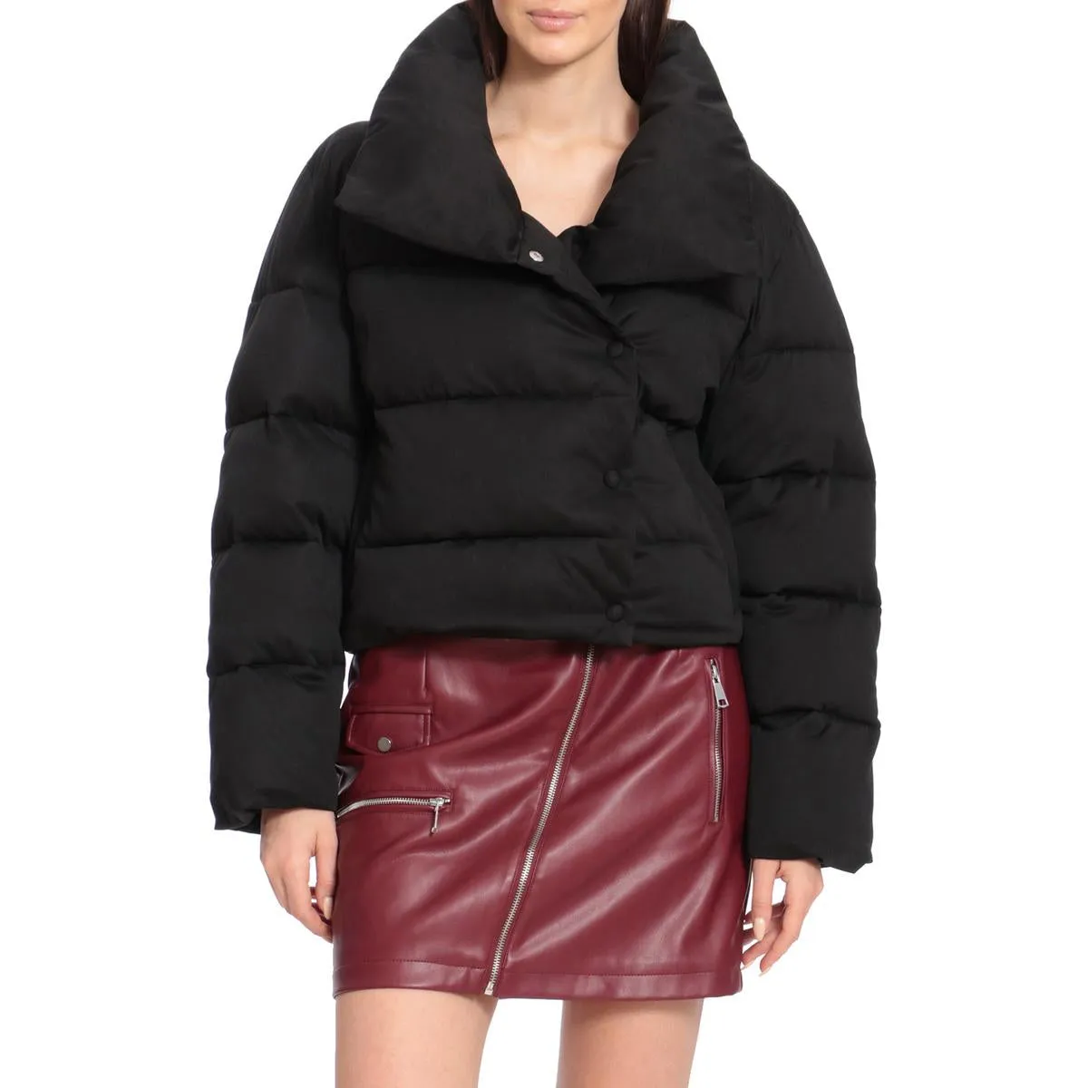 Avec Les Filles Women's Envelope Collar Short Puffer Coat
