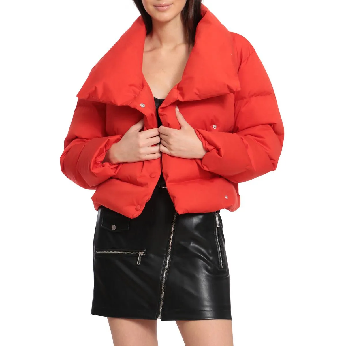 Avec Les Filles Women's Envelope Collar Short Puffer Coat