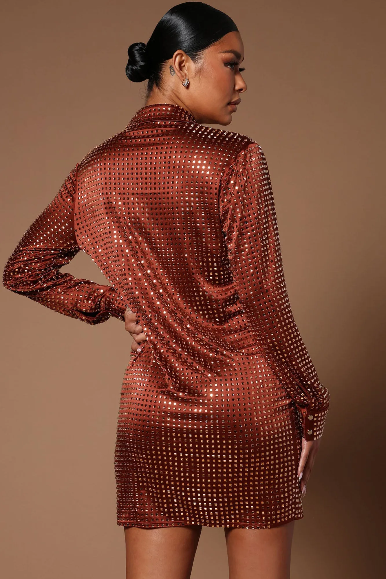Azure Satin Shirt Dress - Brown
