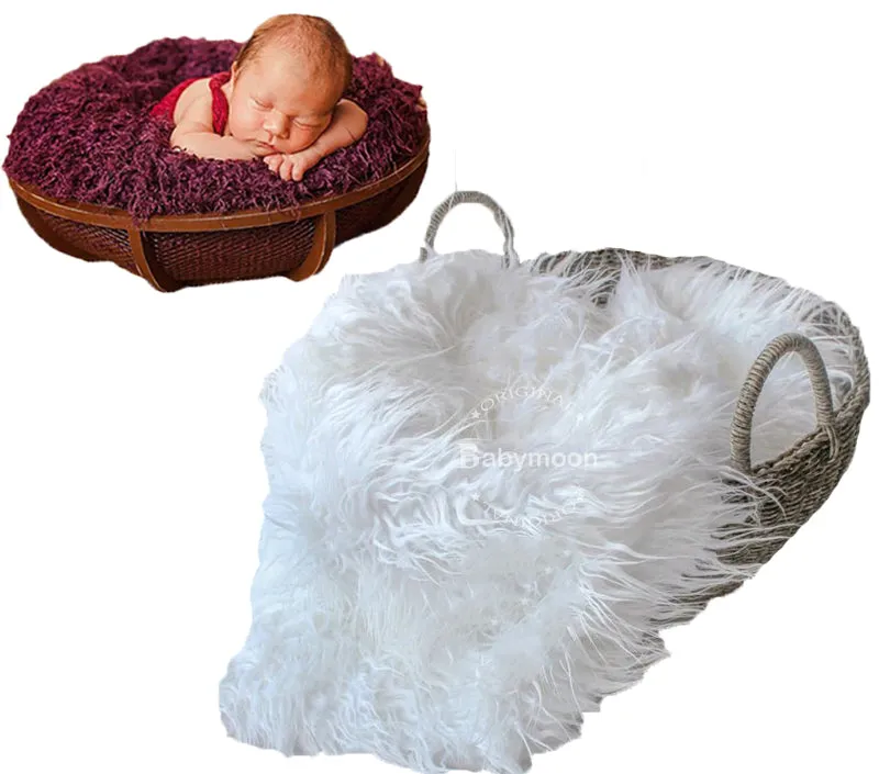 Babymoon Faux Fur Throw Basket Filler Blanket Baby Photography Photoshoot Props Flokati - White