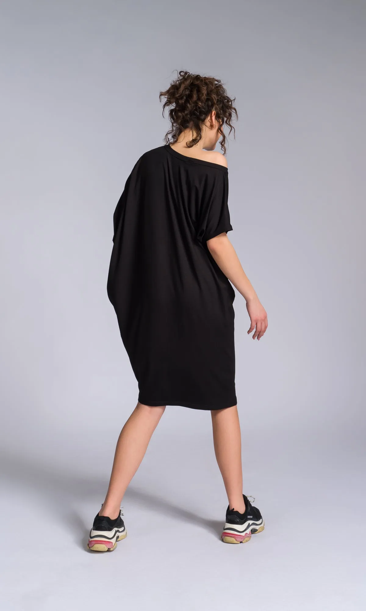 Batwing Sleeve Asymmetric Mini Dress
