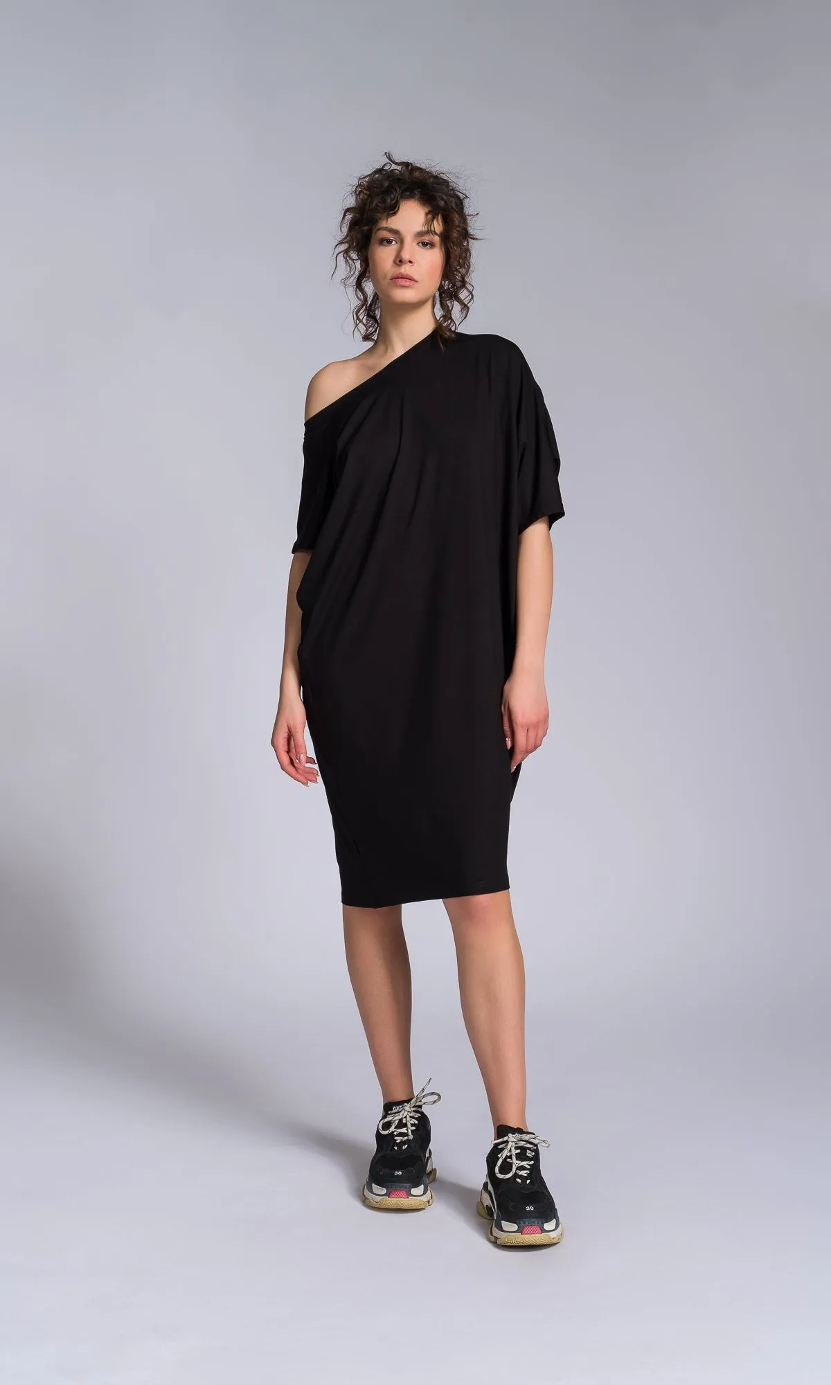 Batwing Sleeve Asymmetric Mini Dress