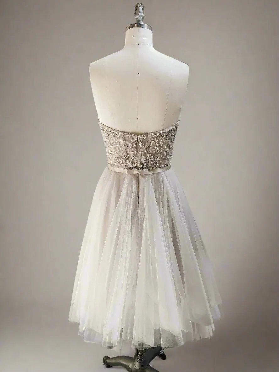 Beaded sweetheart bodice and tulle skirt midi dress