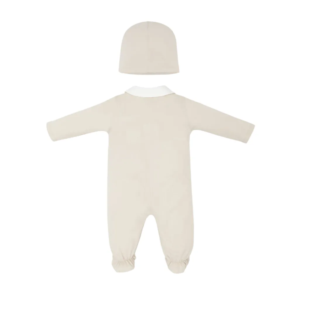 Beige Baby Unisex FF Bear Patch Footie   Hat
