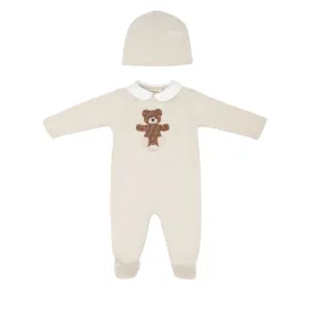 Beige Baby Unisex FF Bear Patch Footie   Hat