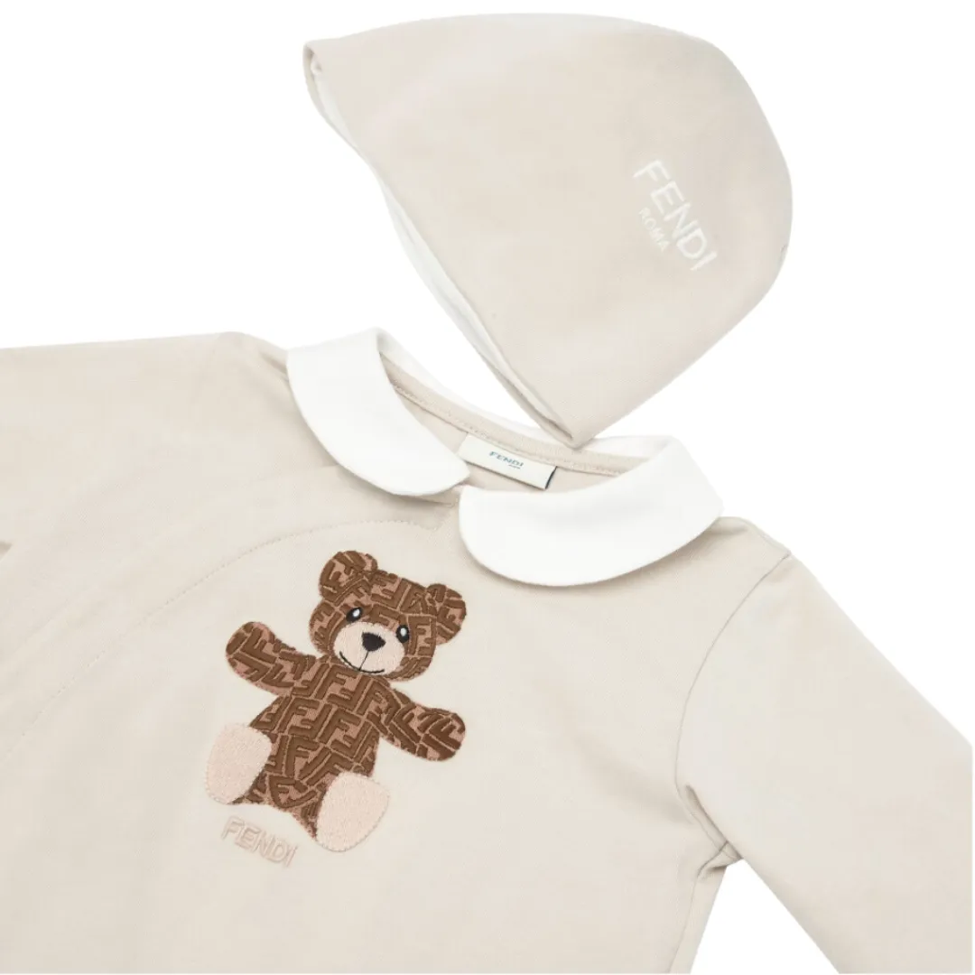 Beige Baby Unisex FF Bear Patch Footie   Hat
