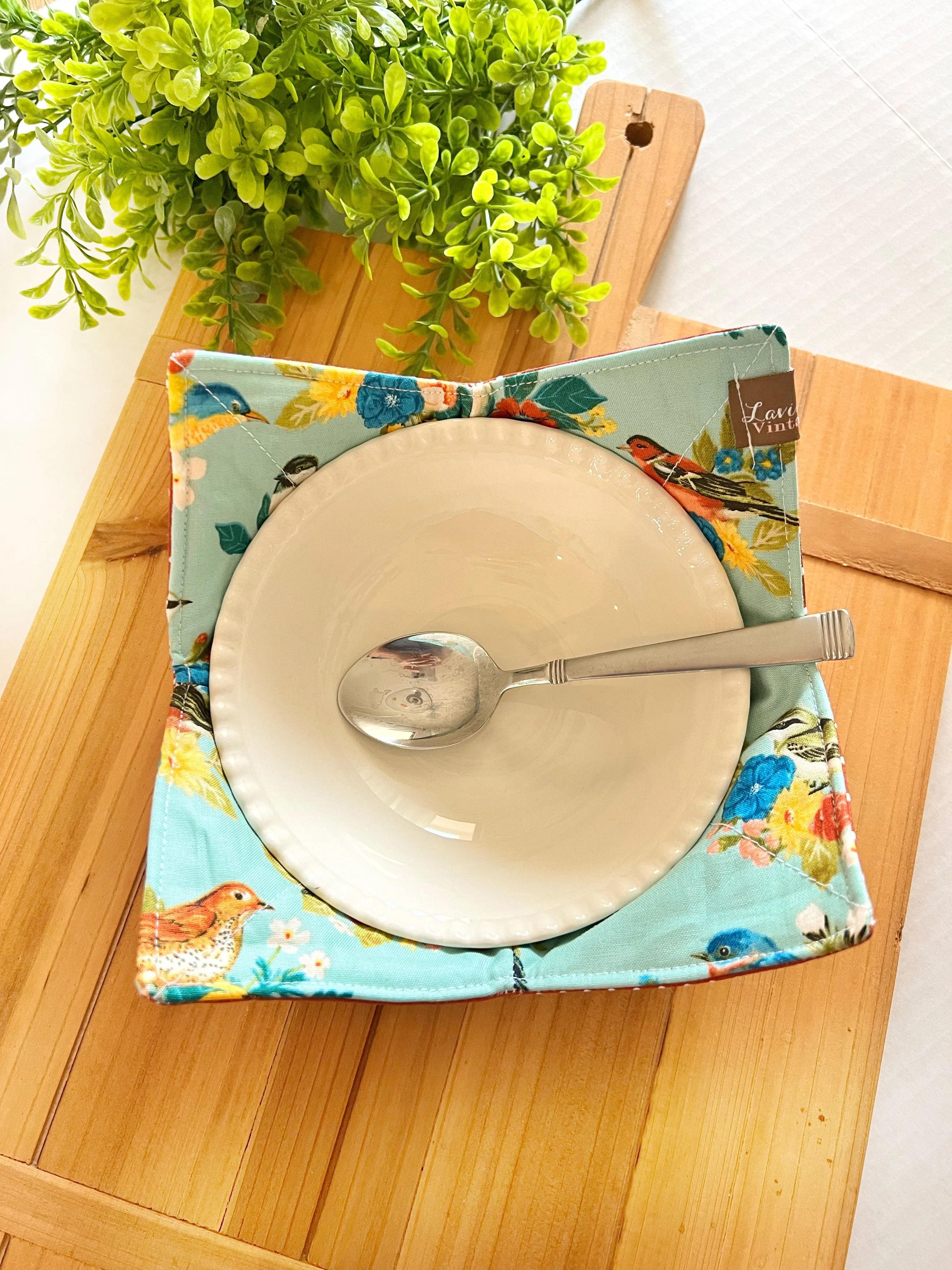 Birds on aqua Bowl Cozy
