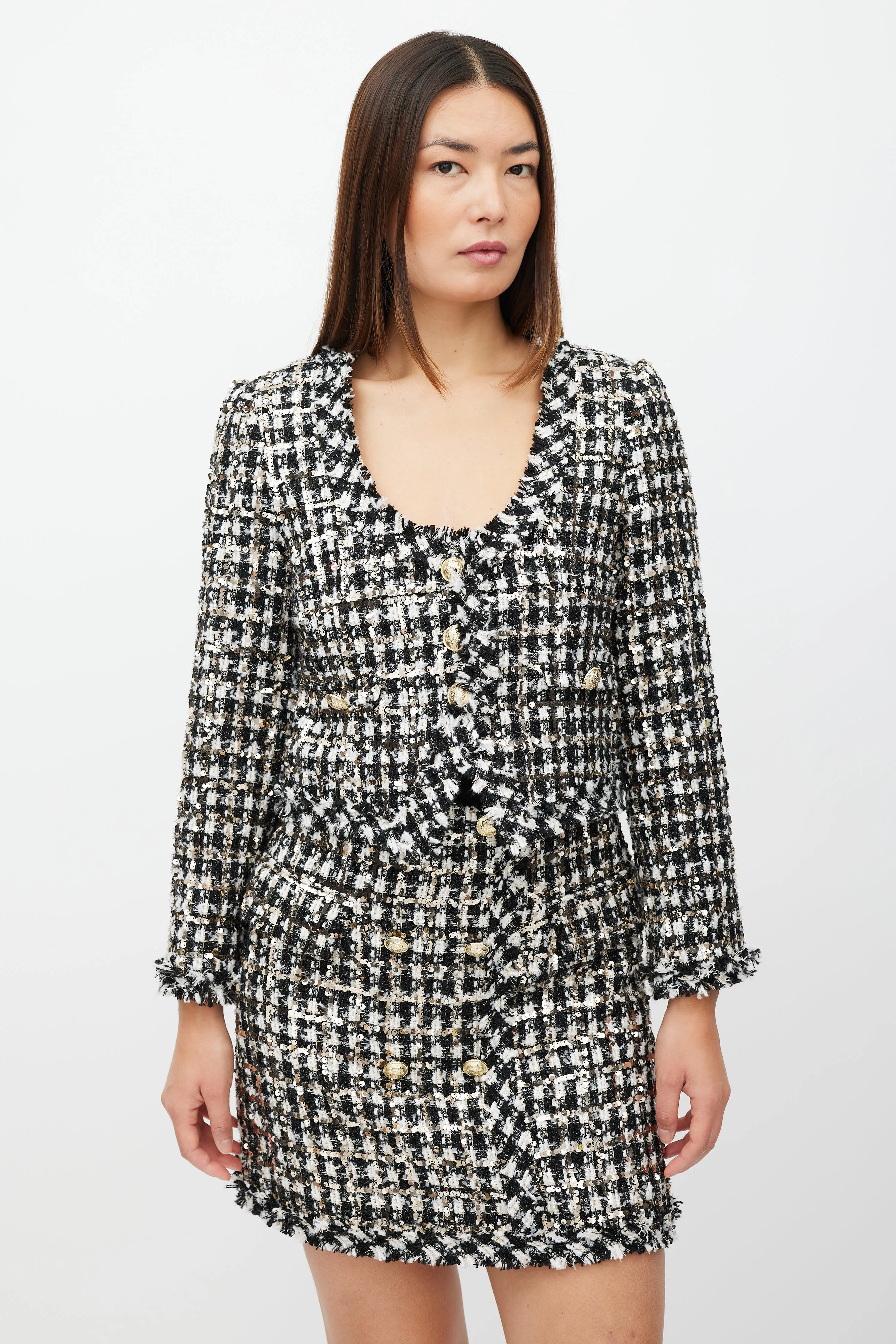 Black & White Tweed Sequinned Co-Ord Set