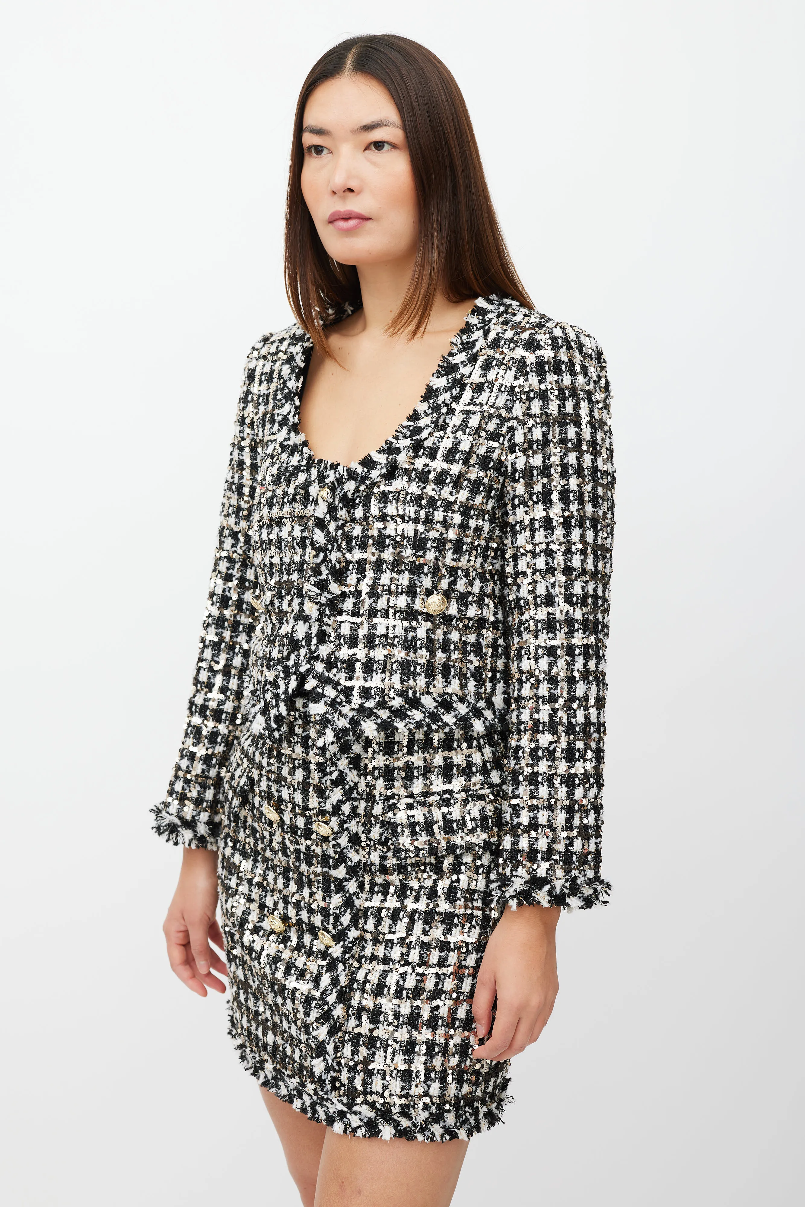 Black & White Tweed Sequinned Co-Ord Set