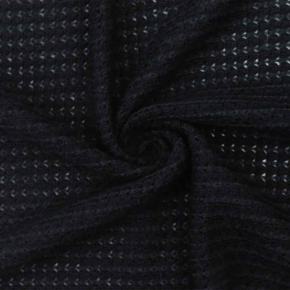 Black Solid Stretch Poly Blend Thermal Sweater Knit Fabric