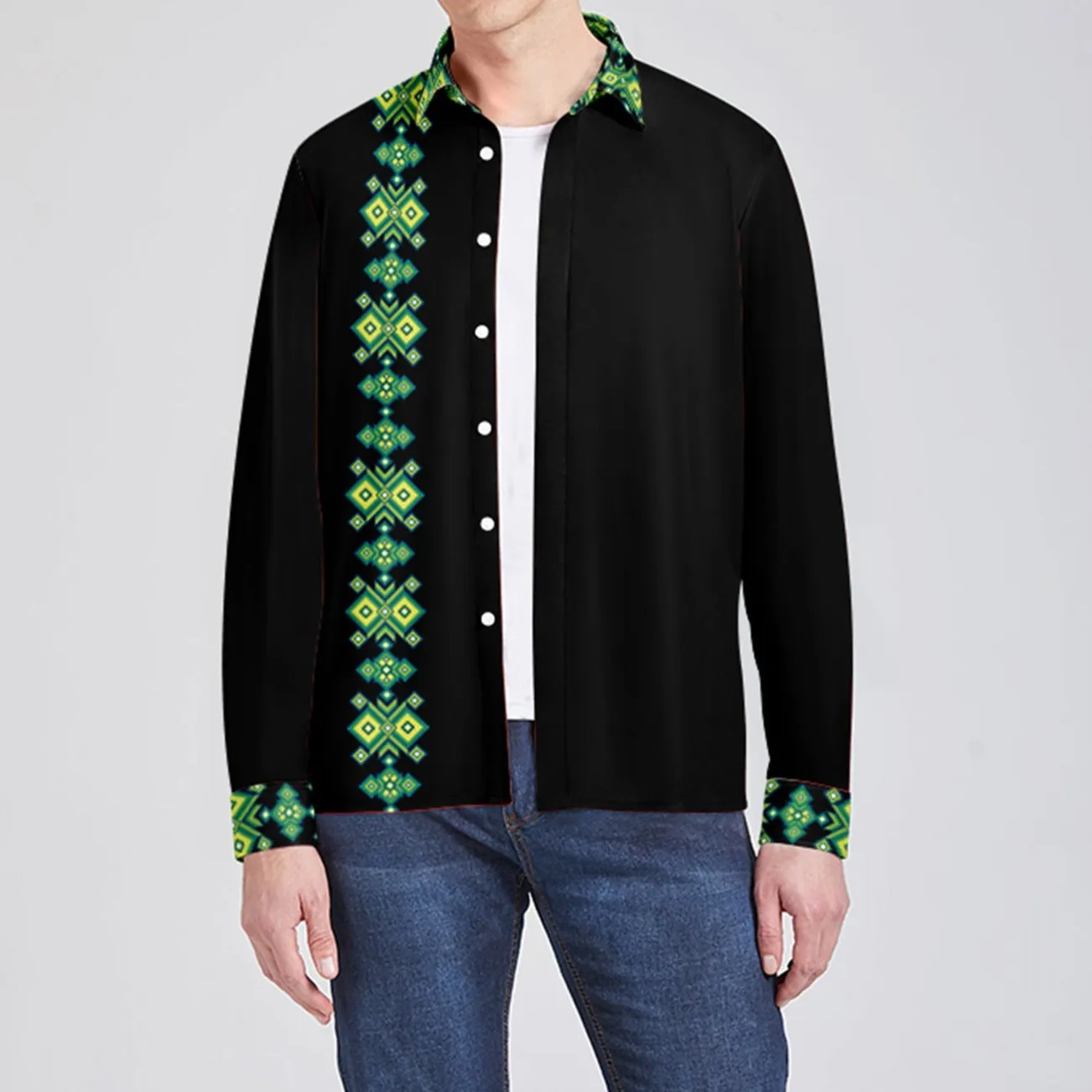 Blanket Strip Aurora Sky Diamonds Men's Long Sleeve Dress Shirt