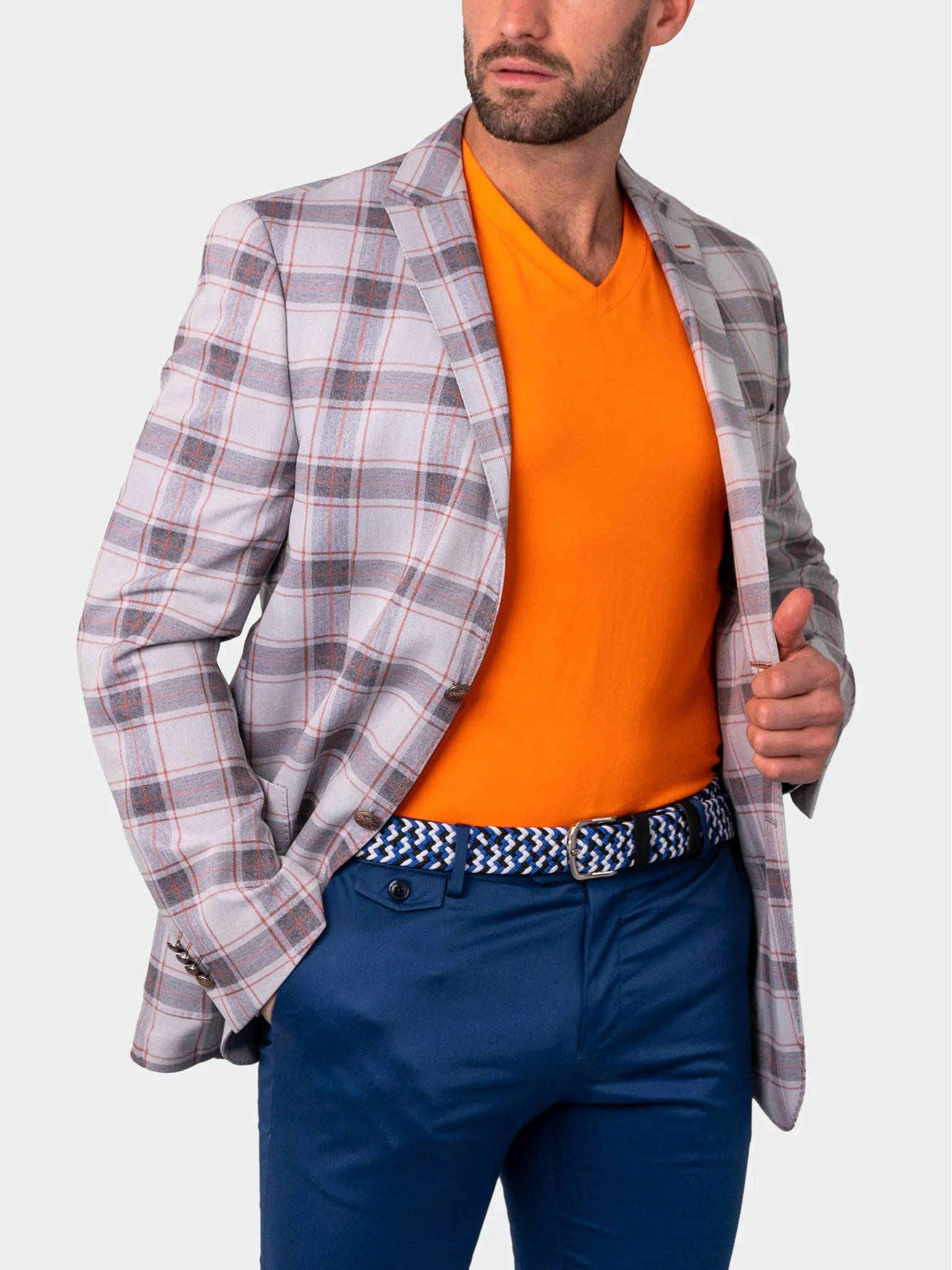 Blazer Unconstructed Algebra Plaid Grey