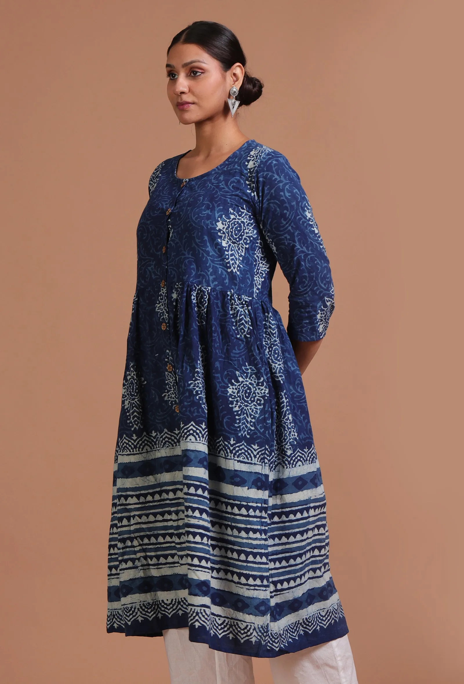Blue Color Cotton Printed Dress