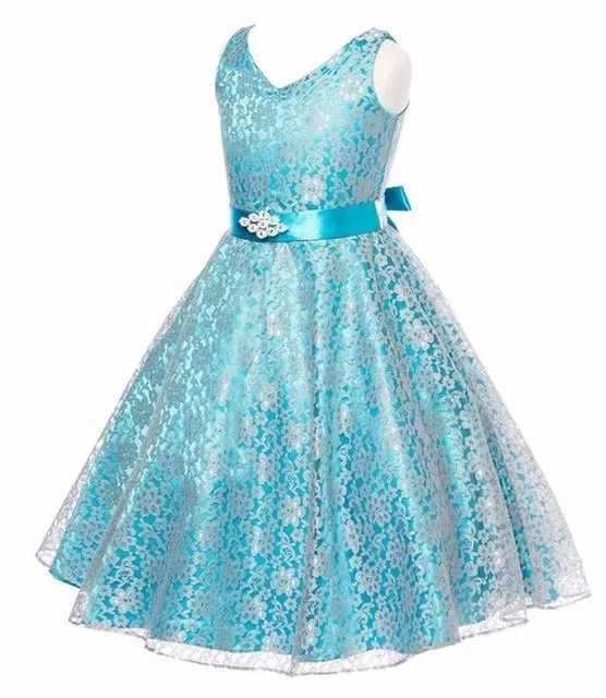 Blue Lace Sleeveless Dress, Size 4-14 Yrs