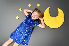 Blue Space Milk Silk Flutter Dress