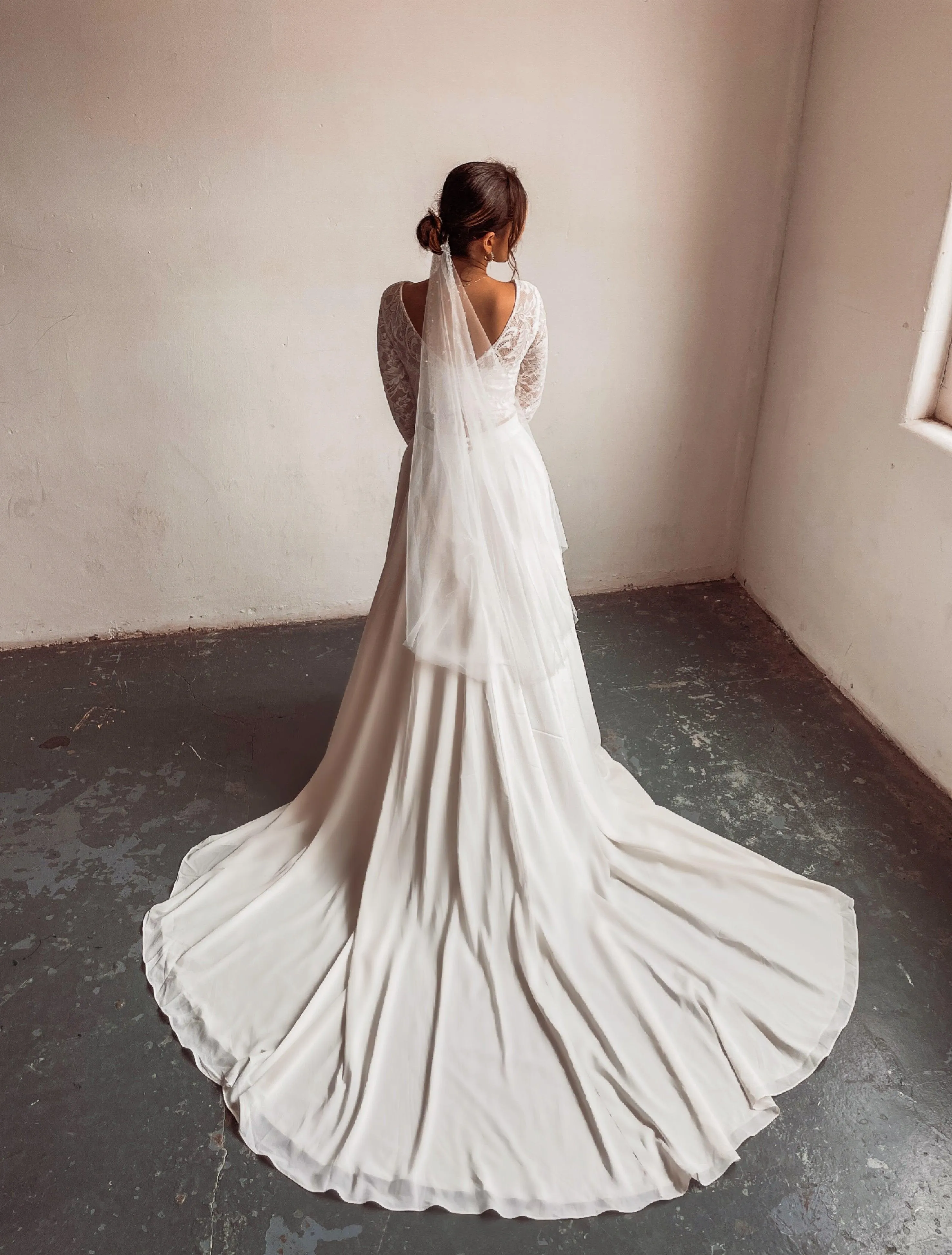 Boho Two Piece Lace Wedding Dress with Chiffon Skirt