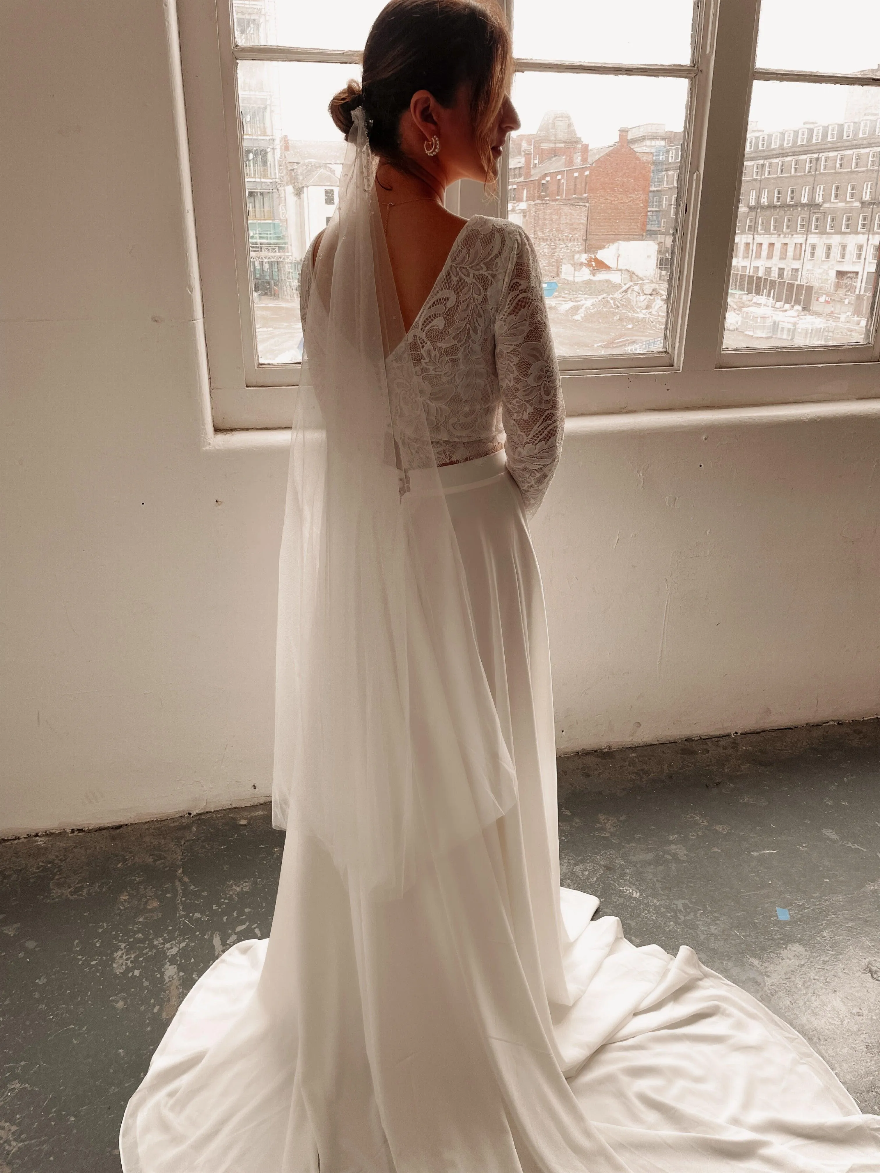 Boho Two Piece Lace Wedding Dress with Chiffon Skirt