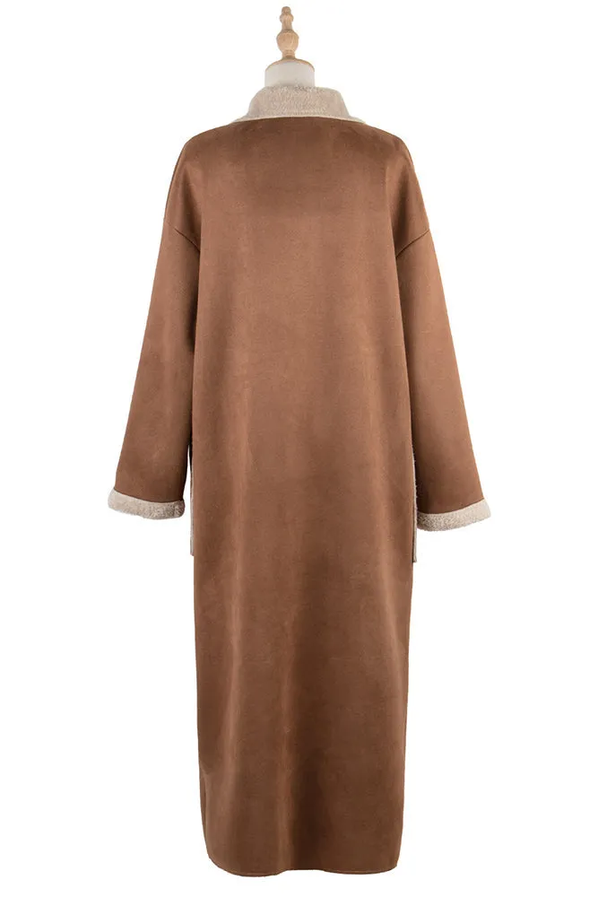 Brown Sherpa Lining Suede Long Winter Outfuts Coat