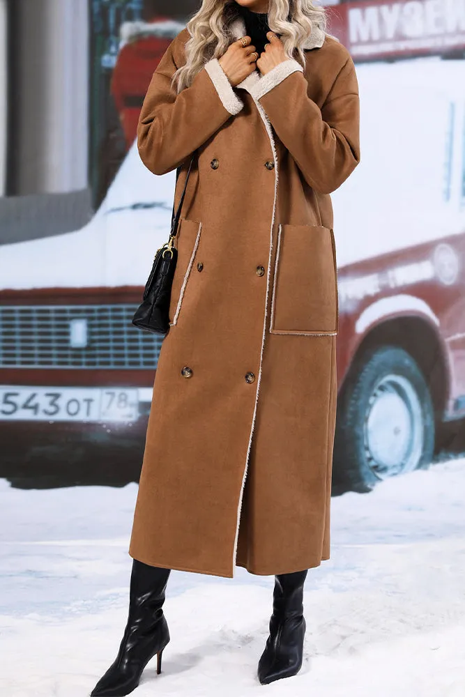 Brown Sherpa Lining Suede Long Winter Outfuts Coat